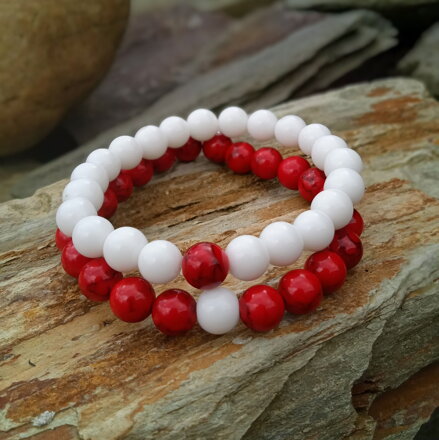 Sada náramkov biely Ónyx a červený Jadeit