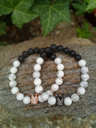 Partnerské náramky s korunkou|Howlit a Lávový kameň