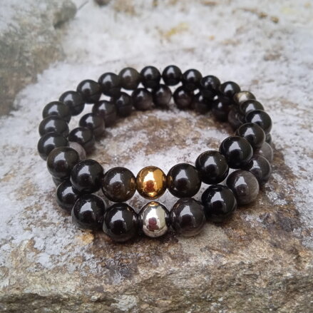 Náramky pre dvoch ZLATÝ a STRIEBORNÝ OBSIDIÁN