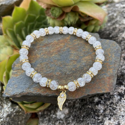 Náramok praskaný krištáľ so zlatým krídlom