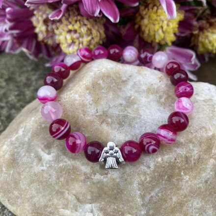 Náramok z ružového achátu s anjelikom