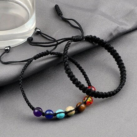 Set náramkov - jednoduchý čierny a čakrový shamballa Set náramkov - jednoduchý čierny a čakrový shamballa