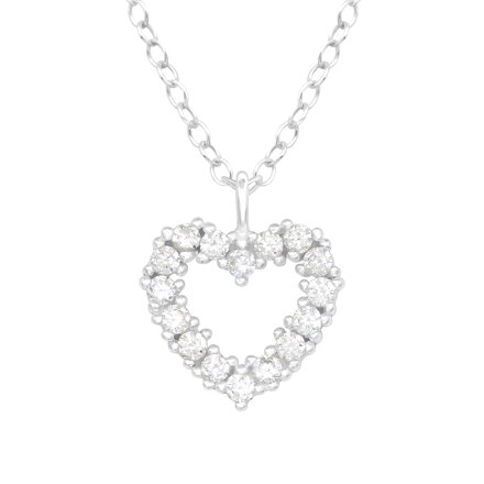 Strieborný náhrdelník - SRDCE s kamienkami