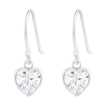Strieborné visiace náušnice v tvare zirkónového srdiečka