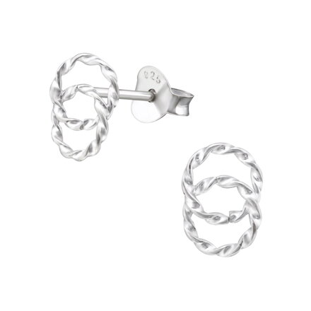 Strieborné puzetové náušnice - Prepletané kruhy