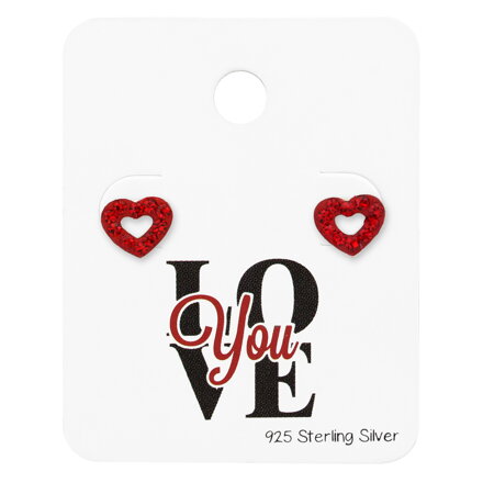 Strieborné puzetové náušnice - Srdce Swarovski