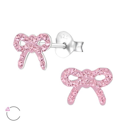 Strieborné puzetové náušnice - Mašľa s krištáľom