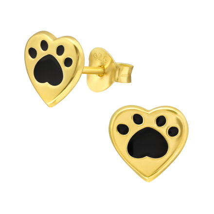 Strieborné náušnice srdce s labkou