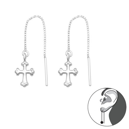 Strieborné prevliekacie retiazkové náušnice s krížom