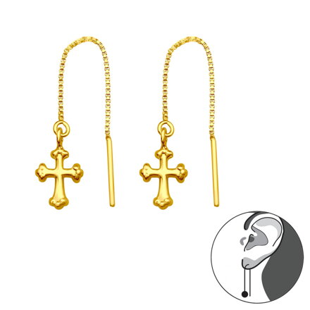 Strieborné prevliekacie retiazkové náušnice s krížom