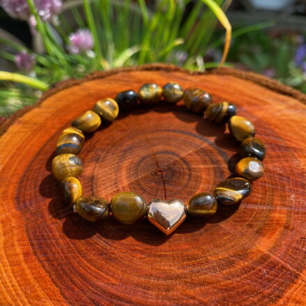 Náramok Tigrie oko s nerezovým srdiečkom