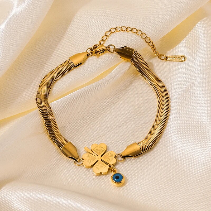 Snake náramok so štvorlístkom a modrým okom
