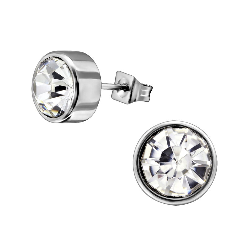 Dámske náušnice z chirurgickej ocele s bielym krištáľom