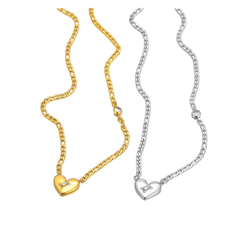 Oceľová figaro retiazka a srdce s bielym zirkónom