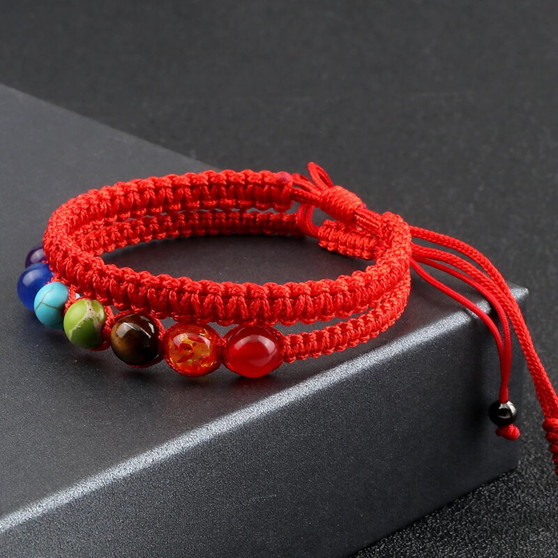 Set náramkov - jednoduchý červený a čakrový shamballa Set náramkov - jednoduchý červený a čakrový shamballa