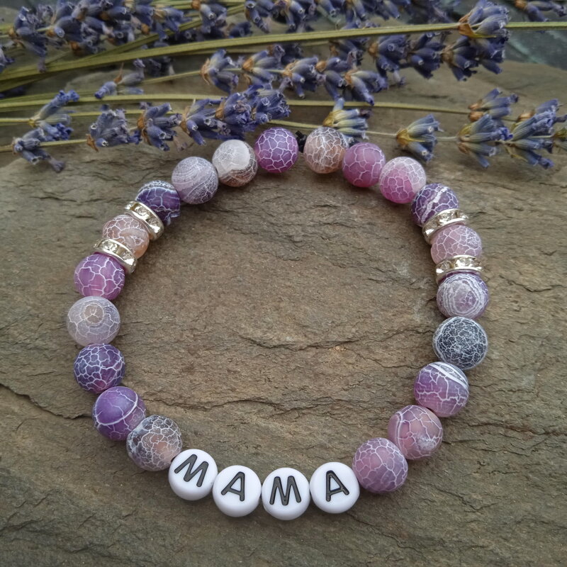 Náramok MAMA z fialového ľadového Achátu