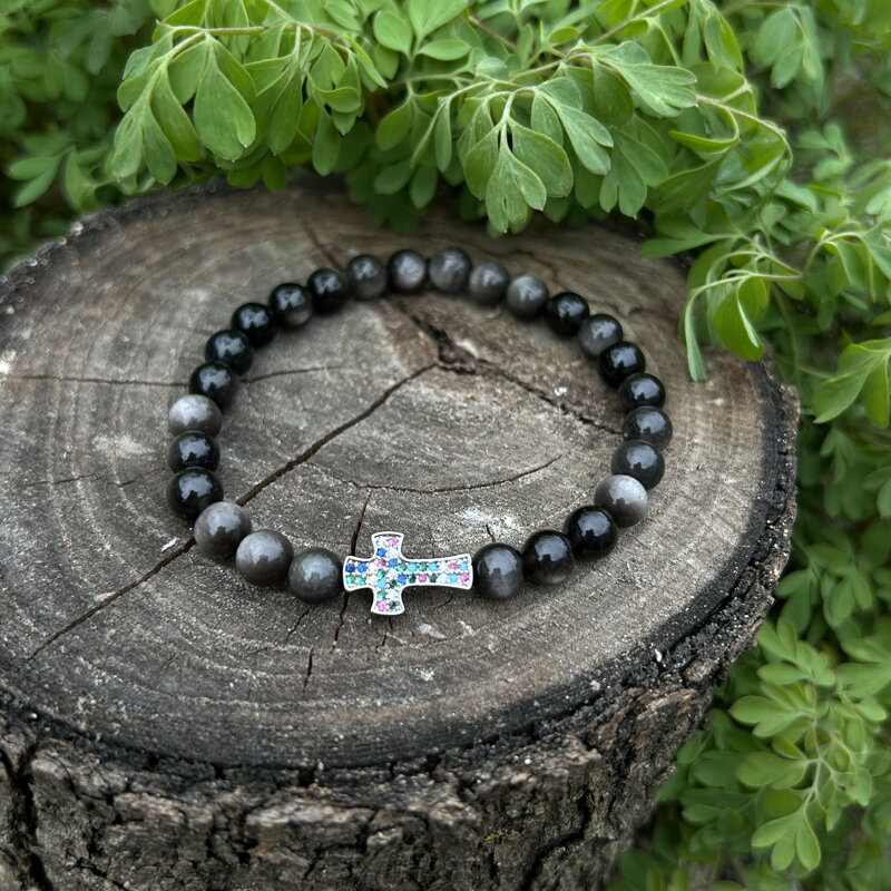 Náramok z obsidiánu s krížikom