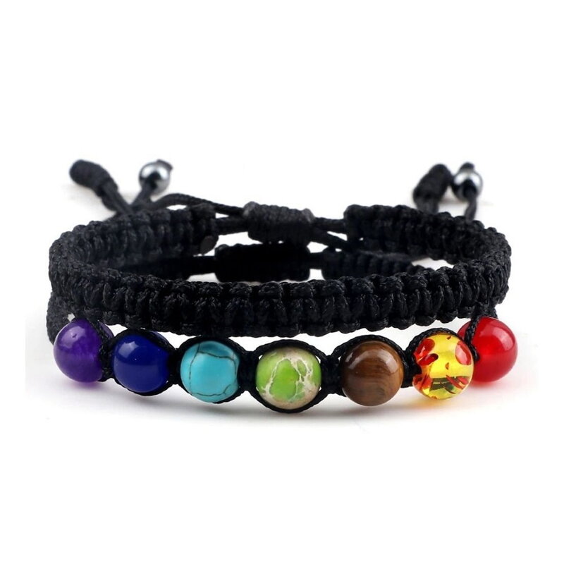 Set náramkov - jednoduchý čierny a čakrový shamballa Set náramkov - jednoduchý čierny a čakrový shamballa