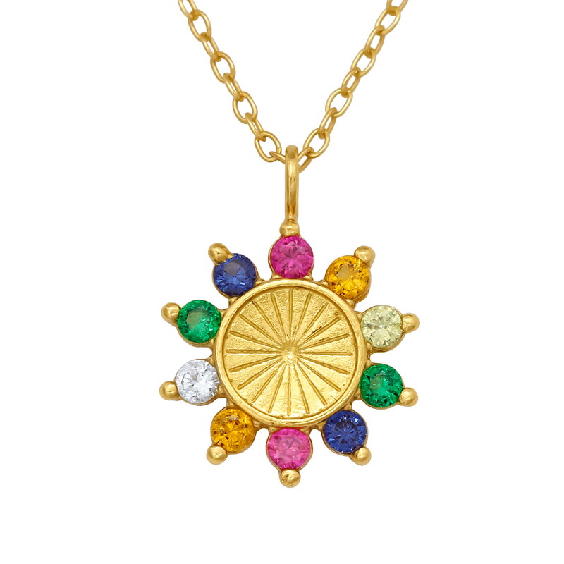Strieborný náhrdelník SLNKO s farebnými zirkónmi