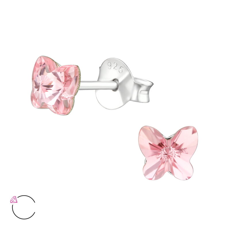 Strieborné puzetové náušnice - Motýľ so Swarovski krištáľom Strieborné puzetové náušnice - Motýľ so Swarovski krištáľom