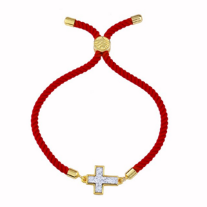 Červený náramok Strieborný krížik s drúzou