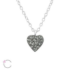 Strieborný náhrdelník pre deti - Swarovski srdce Black Diamond