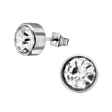 Dámske náušnice z chirurgickej ocele s bielym krištáľom