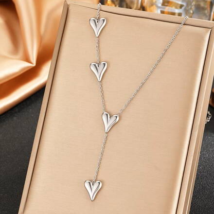 Retiazka 4 strieborné srdiečka|chirurgická oceľ