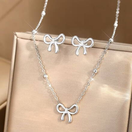 Sada šperkov z chirurgickej ocele - Strieborná mašľa