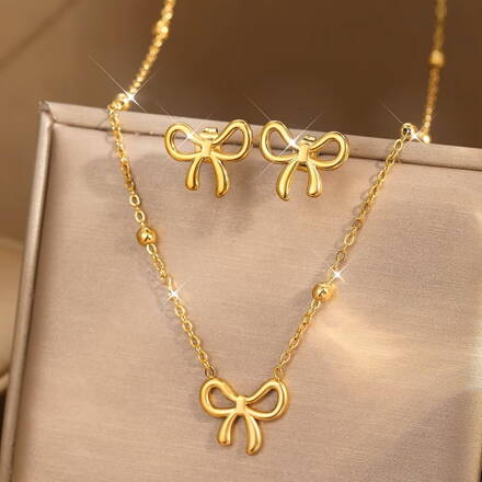 Sada šperkov z chirurgickej ocele - Zlatá mašľa