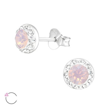 Strieborné puzetové náušnice - Kruh so Swarovski krištáľom