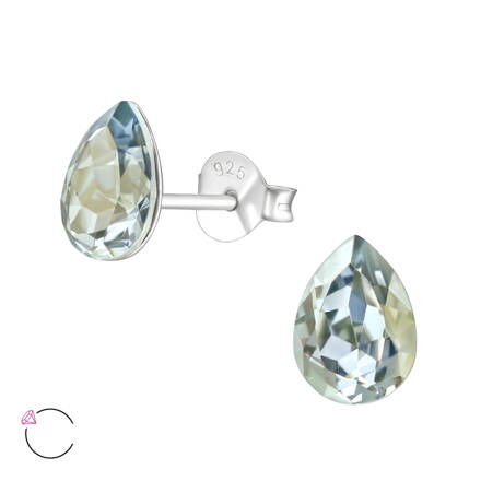 Strieborné puzetové náušnice - Hruška so Swarovski krištáľom