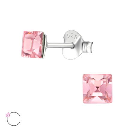 Strieborné náušnice - Štvorec - Swarovski krištáľ